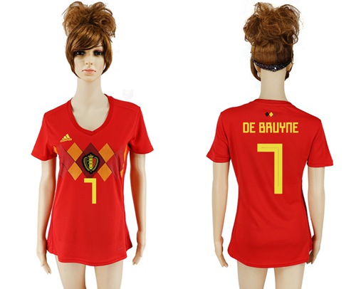 Women's Belgium #7 De Bruyne Red Home Soccer Country Jersey - Click Image to Close